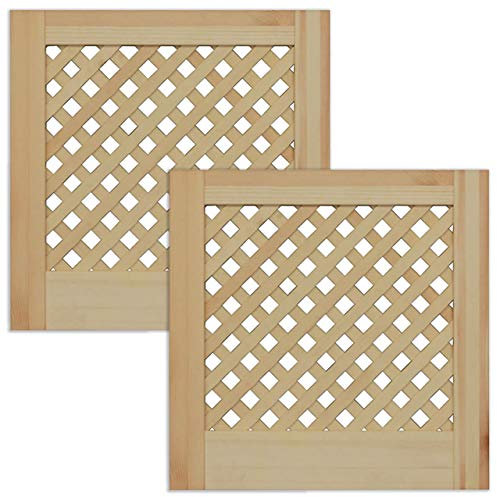 Gittertür Holztür natur 39,5 x 39,4 cm Schranktür Raumteiler Schiebetür für Regale, Schränke, Möbel | Kiefer Holz unbehandelt | Doppel-Paket 2-er Pack