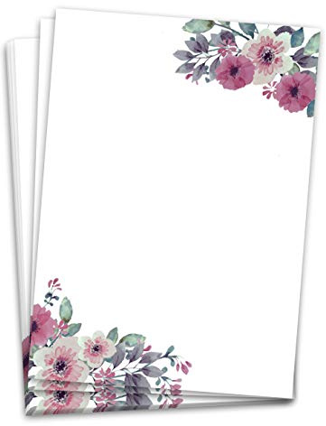 Briefpapier (60 Blatt, DINA4) Designpapier Aquarell-Vintage-Blumen Briefbögen (Blumen)