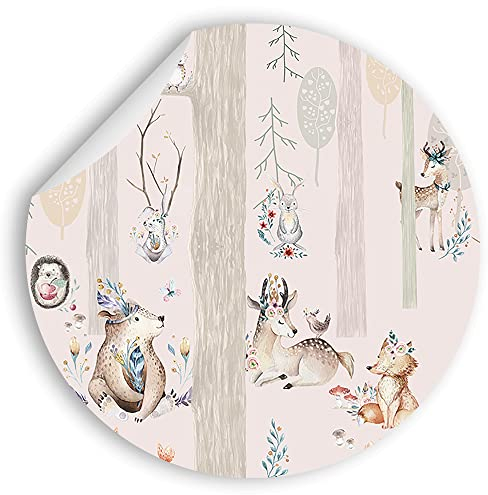 Wandtattoo für Kinderzimmer - Motiv Wald mit Indianer und Tiere - Rund - Wandaufkleber - Kreisform- Fototapete selbstklebend - Wandsticker (Ø 110cm)