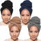 Xtrend 4 Stück dehnbarer Turban, afrikanischer Strick, Kopftuch, Schal, Schal, ultraweich, extra lang, urbanes langes Stirnband für Damen (Schwarz, Marineblau, Kamel, Dunkelgrau)