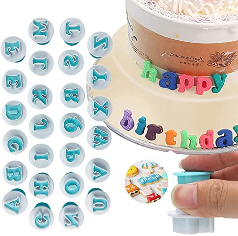 ZKHD Cortador Letras para Fondant Grande - 26 Piezas de Letras Cortador Fondant, Cortador Plástico en Mayúsculas Decoración Pasteles,Fácil Liberación