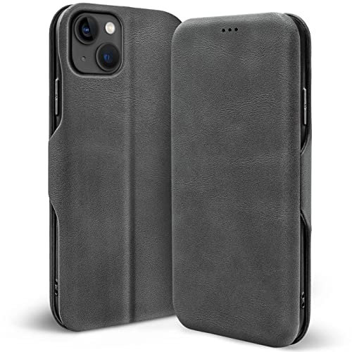 Verco Handyhülle für iPhone 13 Mini, Bookstyle Premium Handy Flip Cover für Apple iPhone 13 Mini Hülle [integr. Magnet] Book Case Tasche, Grau