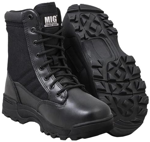 Mens MIG side zip & lace up Army Tactical Combat Boots (Black, UK6)