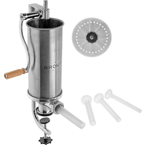 BROWIN® Manuell Wurstfüller aus Edelstahl 311008 | 4 kg vertikale Wurstmaschine | Wurstfüllmaschine für Küche und Restaurants | Wurstpresse | Machine für hausgemachte Wurst, Cevapcici und Cannelloni