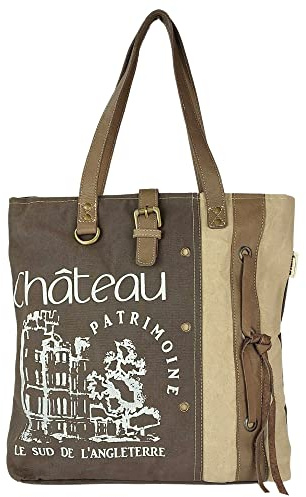 Sunsa Damen Handtasche. Große Tasche aus Canvas & Leder. Nachhaltiger Shopper. Vintage Schultertasche. Shoulder Bag Ordner A4 geeignet. Retrotasche als Geschenkideen für Frauen