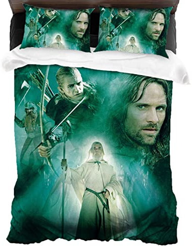 ANSSON The Lord of The Rings Bettwäsche 135x200cm,Der Herr der Ringe Kinder Bettbezug,Weiche Flauschige Bettbezüge und 2 Kissenbezug (135x200cm+80x80cmx2, Rings3)