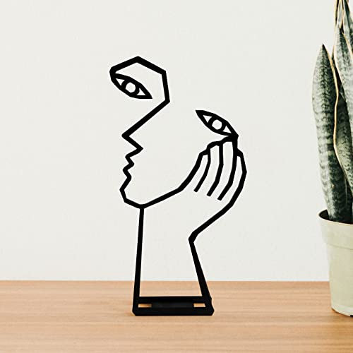 Kreative abstrakte Dekoration, Die Denker-Statue Gesicht und Hand-Statuen und Skulpturen, Metall, handgefertigt, Meditation, abstrakte moderne Skulpturen, Dekoration, hält die Stille (Mann)