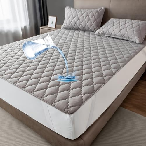 mafudoxi Wasserdichter Matratzenschoner 140x200cm, Atmungsaktive Matratzenauflage, Mikrofaser Matratzenbezug, Wasserfeste Matratzenschutz Inkontinenzunterlage Waschbar - Grau