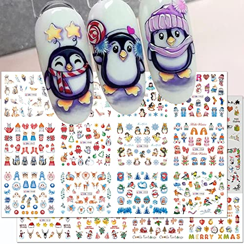 24 Stile 3D Nagelsticker Weihnachten Nagelaufkleber Wassertransfer Nagel Stickers Winter Pinguin Schneemann Schneeflocken Christmas Nail Sticker Nail Art Zubehör Weihnacht Nageldesign Nail Aufkleber