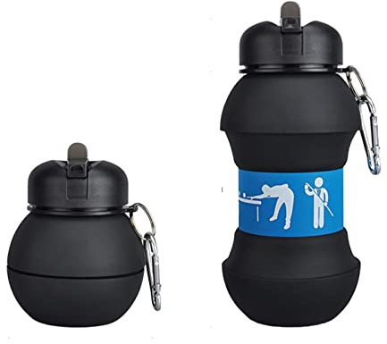 JUSHZ Botella Agua Botella Gimnasio Deporte Garrafa Adultos Café Casa De Deportes Al Aire Libre Silicona Plegable Portable A Prueba De Caídas Y Fugas (550ml,Black)