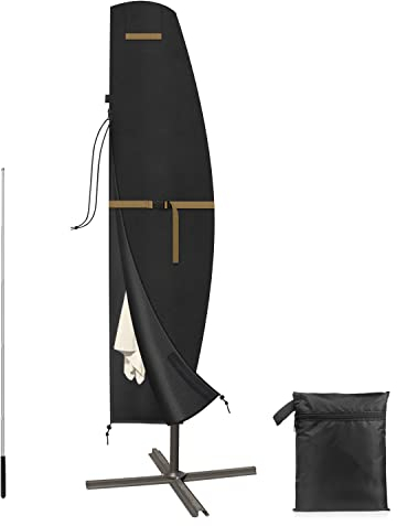 VANSHEIM Housse Protection pour Parasol Imperméable Housse Parasol de Jardin Exterieur avec Tige Télescopique et Grilles D’aération,Couverture pour Parasol pour Ø 2 à 3 m Parasol,265x40/70/50cm