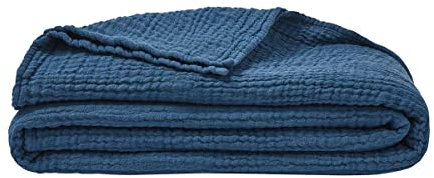 ESSIX Plaid uni en Gaze de Coton, Jazzy, 130x170cm, Bleu Pétrole