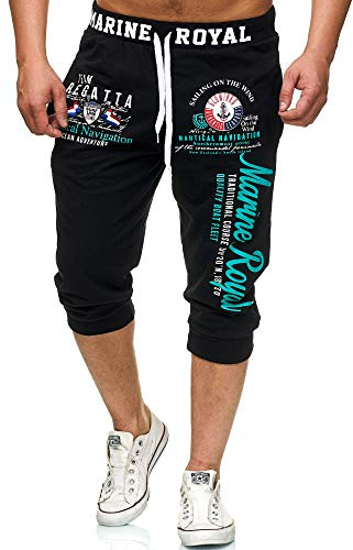 L.gonline Shorts Bermuda | Trainingshose kurz | Baumwolle | Sporthose mit Bündchen | Enger Beinabschluss | Marine 3646 (Schwarz Mint, L-Slim)