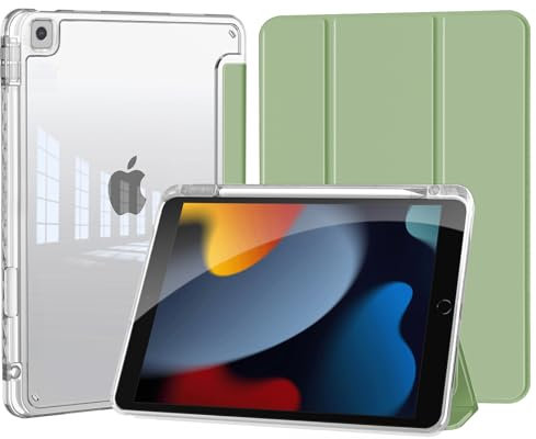 DAORANGE Funda Transparente para iPad 9a / 8a / 7a Generación (10.2 Pulgadas 2021/2020/2019) con Portalápices, Funda Ultra Fina con Carcasa Trasera Altamente Transparente para iPad 10.2 (Verde claro)