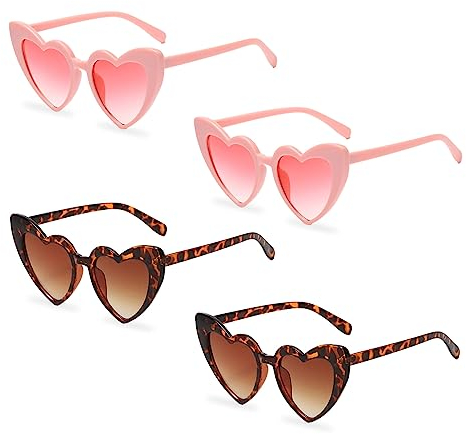 MIVAIUN Confezione da 4 occhiali da sole a forma di cuore, vintage, alla moda, occhi di gatto, occhiali da sole a forma di cuore, colorati, per ragazze e donne (rosa leopardo)