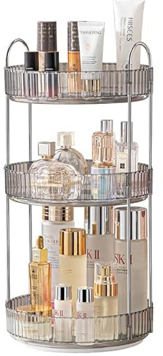 CESTATIVO Make Up Organizer, 360° Drehbar Kosmetik Organizer, Beauty Organizer, Hautpflege Organizer für Badezimmer (3 Schichten, Grau)