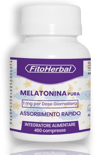 MELATONINA PURA FORTE | Integratore per Dormire | Alto Dosaggio da 1 mg | 400 Mini Compresse Facili da Deglutire |Supporto per Sonno Naturale e Ristoratore | Scorta + 13 Mesi | FitoHerbal