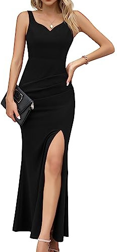 Missufe Cocktailkleid Maxikleid Festliche Partykleid Sommerkleid Damen Abendkleid Bodycon Kleider (Schwarz, XX-groß)