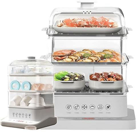 Vaporiera (40 L), Vaporiera Elettrica Con Ciclo A Vapore A 360°, Vaporiera Rimovibile A 3 Livelli + Pieghevole Da 800 W + Prenotazione 12 Ore + Anti-Bruciatura Secca, Per Verdure