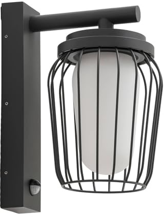 Lucande Wandleuchte außen Chandan mit Bewegungsmelder (spritzwassergeschützt (Modern) in Schwarz aus Aluminium (1 flammig, E27) - Wandlampe für Außenwand/Hauswand Haus Terrasse und Balkon