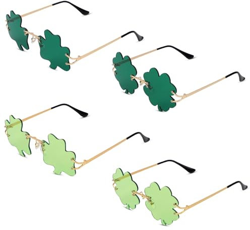 XIHIRCD 4 Paar St. Patrick's Day Sonnenbrille, St. Patrick's Irish Kleeblatt Sonnenbrille Vierblättriges Kleeblatt Brille für Damen Herren Kinder Erwachsene (Dunkelgrün und Hellgrün)