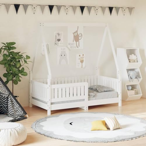 Gecheer Kinderbett Hausbett mit Schubladen Bettenhaus Bett Kinderhaus Weiß 70x140 cm Massivholz Kiefer