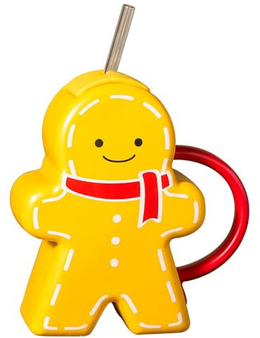 Lebkuchenmann-Kaffeetasse, niedliche Lebkuchenmann-Tasse, -Kaffeetassen mit Deckel, Strohhalm, Keramik-Lebkuchenmann-Weihnachtstassen, lustig für Milch, Tee, Kaffee, heiße Schokolade