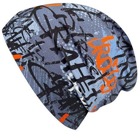 Wollhuhn Jungen/Mädchen Shorties Beanie/Beanie-Mütze/Kinder-Mütze Bequem Viele Motive Jersey Zweilagig Gefüttert Übergangszeiten (Öko-Stoffe/Bio) 2024202401 (Skater Grau/Orange, M)