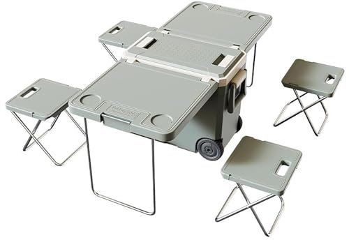 DONGYEMO Caja refrigeradora aislada de 32 litros, Caja aislada para Mesa y Silla Plegable portátil, Viene con poleas, asa portátil, refrigerador de Hielo Compacto para Acampar, Caja Aislante de Alto