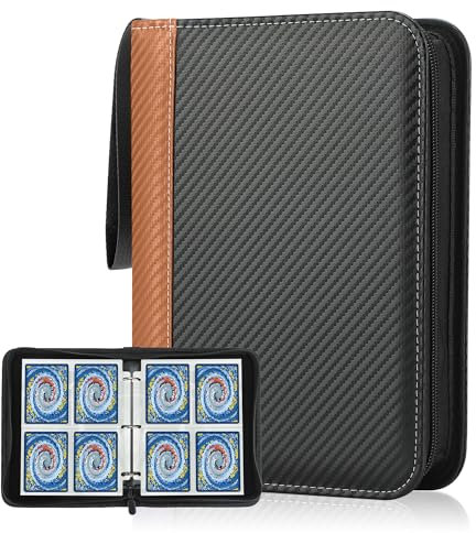 Deoyibu Sammelkarten Album für 440 Karten, Sammelalbum mit 4 Fächern 55 Seiten für Karten-Organizer, Karten Binder aus PU, für Sportkarten, MTG, TCG, Yugioh-Karten etc. Orange