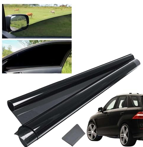 Sichtschutz Autofenster Tönungsfolie 50x300cm, Verdunkelung Auto Fenster Camping Sonnenschutz Folie Mit UV Schutz, Fensterfolie Schwarz Für Fahrzeuge Sonnenschutz (VLT 1%)