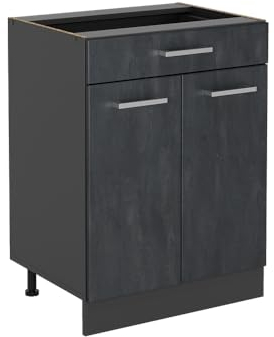 Vicco Mueble bajo de Cocina R-Line, Hormigón Negro, 60 cm con cajón, sin encimera