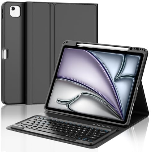 IVEOPPE Clavier iPad Air 13 Pouces (M2 2024/M3 2025), AZERTY Français Clavier Coque Étui Détachable sans Fil Bluetooth pour iPad Air 13 Pouces M2 2024/M3 2025, Noir
