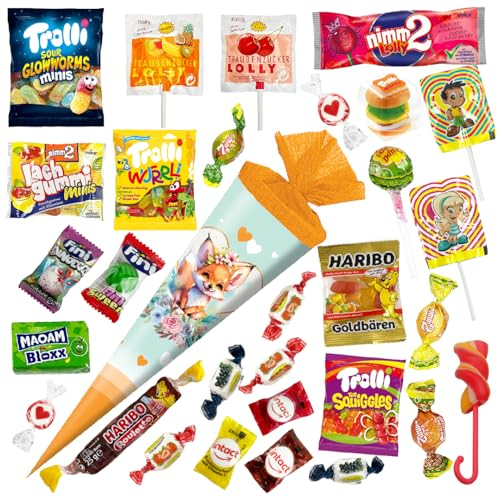 OYOY Schultüte gefüllt mit Süßigkeiten Mix I Schultüte Fuchs I Schultüte 35 cm I kleine Schultüte fertig gefüllt I Geschwister Schultüte I Zuckertüte klein I Einschulung Geschenk