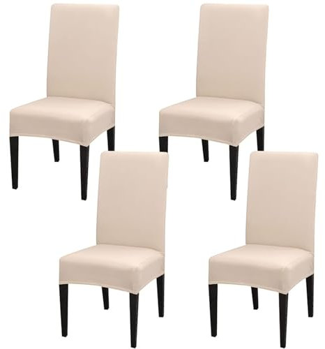 Stuhlhussen 4er Set, Stretch Abnehmbare Waschbar Stuhlbezug, Hussen für Stühle, Stuhlbezug Sitzfläche, Geeignet für Hotels, Bankette, Restaurants, Familien, Gebrochenes Weiß