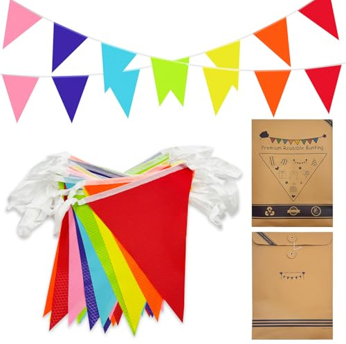 Mehrfarbige Wimpelkette, 30 m, 84 dreieckige Banner für drinnen und draußen, Geburtstag, Babyparty, Hochzeit, Garten, Zuhause, Party-Dekorationen