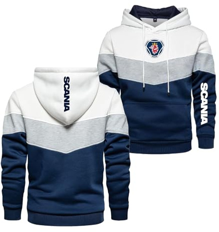SUSTOREC Herren-Patchwork-Hoodie Für Scania Grafik-Sweatshirt Kapuzenmäntel Langarm-Oberteile Kapuzenpullover Bequeme Oberbekleidung Pullover Trainingsanzug-White||4XL