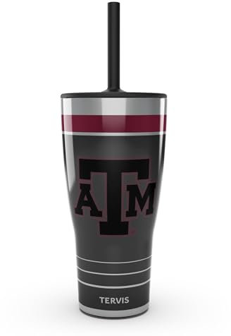 Tervis Traveler Texas A&M Aggies – Night Game dreiwandiger, isolierter Becher hält Getränke kalt und heiß, 850 ml Strohhalm-Deckel, Edelstahl