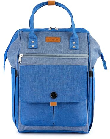RANZN® – Paris – Premium Damen Rucksack, Daypack mit Tragegriffen, verstellbare Schultergurte, Wasserabweisend, mit USB-Ladeanschluss, Atmungsaktiv, für 15.6 Zoll Laptop, Grau-Blau
