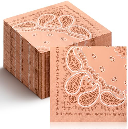Tioncy Western-Bandana-Servietten, 3-lagig, Einweg-Papier-Bandana-Servietten, Cowboy-, Cowgirl-Geburtstagsparty-Dekoration, Zubehör für Rodeo, Wilder Westen, Babyparty, 16,3 x 16,3 cm, 100 Stück