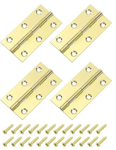 Sourcing Map 4 Pcs Folding Brass Butt Hinges, 2.5 Inch, Gold Tone