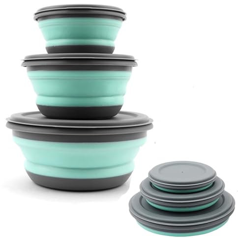 Lot de 3 bols pliables avec couvercle - Pour le camping, la randonnée, la cuisine, l'école en plein air - Vert