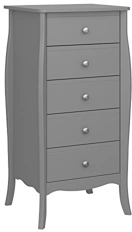 Furniture To Go | Baroque, Melamine, Folkestone Grey with Rose Gold Colour, 5 Drawer Narrow Chest