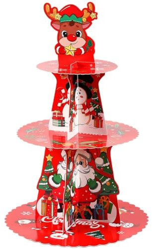 Lpitoy Christmas Cupcake Stand 3 Tier Xmas Party Cake Stand Dessert Tower Holder for Christmas Holiday Party Winter Birthday Party Decoration