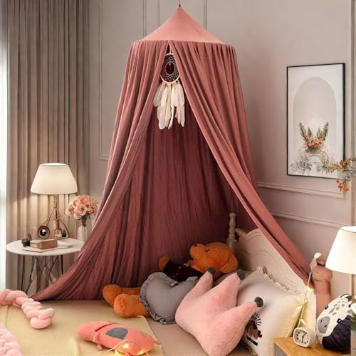 Ginkago Baldachin Kinderzimmer Baby Betthimmel Riesig Betthimmel Kinder Himmelbett Vorhänge Prinzessin Baldachin für Spiel Lesen Schlafzimmer Ankleidezimmer (Bohnenpaste Rot)