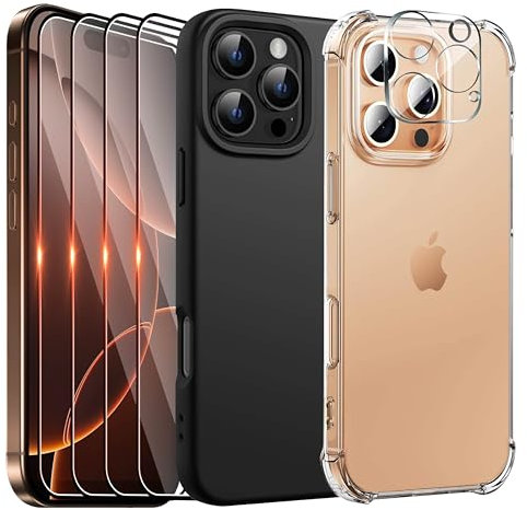 New Horrizon 7 in 1 with [2x for iPhone 16 Pro Max Case [LifetimeSupport] + [4-Pack Glass Screen Protector + 1x Camera Lens Protector, Shockproof Silicone Phone Cases for iPhone 16 Pro Max[7-Pack]