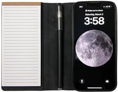 MOJO Notepad Phone Case for iPhone 16 - Folding Wallet Phone Case with Mini Pen and Note Pad (Black)