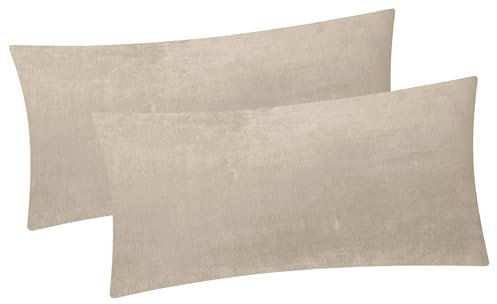 2er Set Fleece Winter Kissenbezug in 40x80cm - Beige - flauschig weich und warm, Kissenhülle, Doppelpack kuschelig (W-40x80cm-Beige)