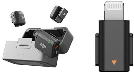 DJI Mic Mini (2 Sender + 1 Empfänger + Ladeschale) mit Mic Mini Handy-Adapter (Lightning), Ultraleicht, Detailreicher Audio, 48 Std. Nutzung, Geräuschunterdrückung, Wireless Mikrofon, Vlog, Streaming