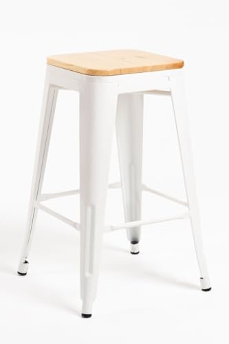 Regalos Miguel - Pack 2 Taburetes Torix Bajos Madera Natural 67 cm - Blanco